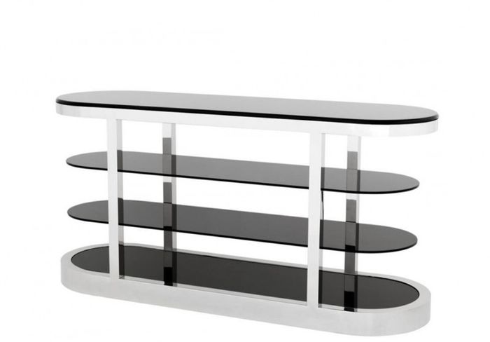 Casa Padrino Luxus Konsole im Barockstil, polierter Stahl und schwarzes Glas, 180 x 57 x H. 89 cm
