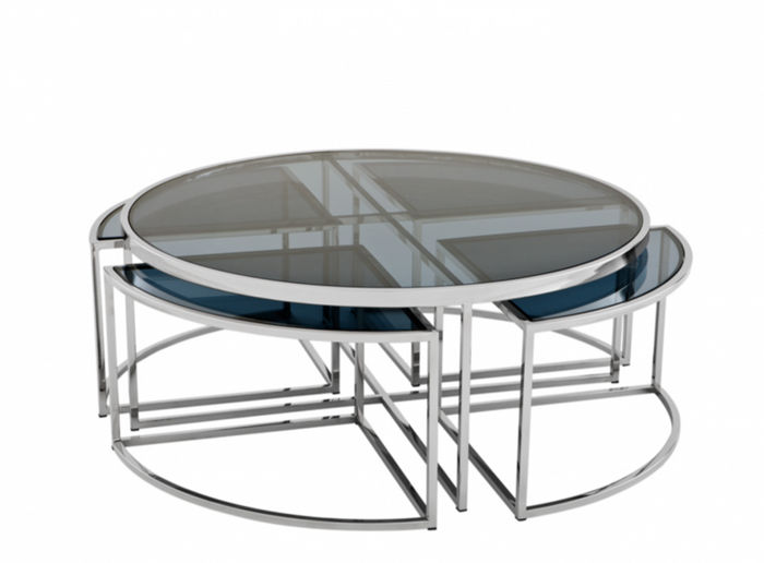 Casa Padrino Art Deco Luxus Couchtisch - Wohnzimmertisch aus poliertem rostfreien Stahl und Glas - 99,5 x H. 40,5 cm