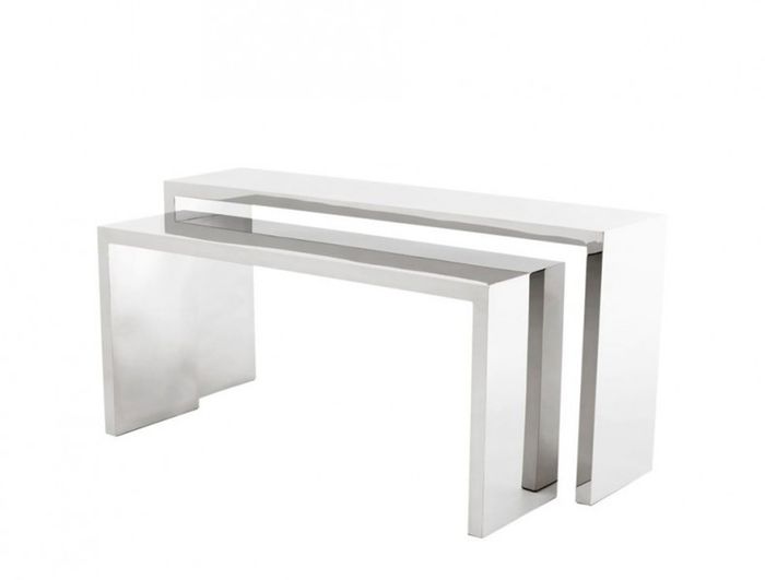 Casa Padrino Luxus Konsolen 2er Set - Konsolentische aus poliertem Edelstahl - 170x40xH.80 cm / 150x40xH.70 cm