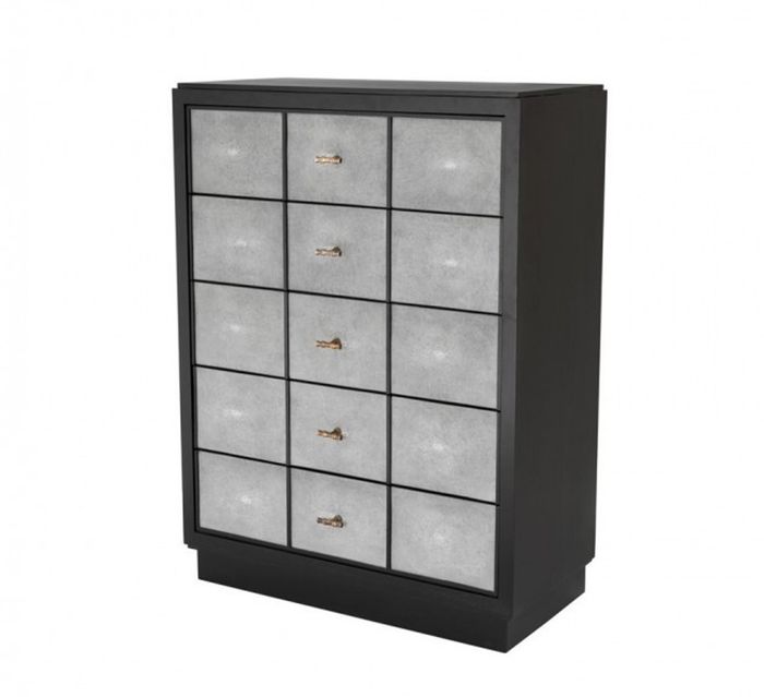 Casa Padrino Luxus Mahagoni Kommode - Schwarz / Grau / Antik Messing - 96,5 x 47,5 x H. 130 cm