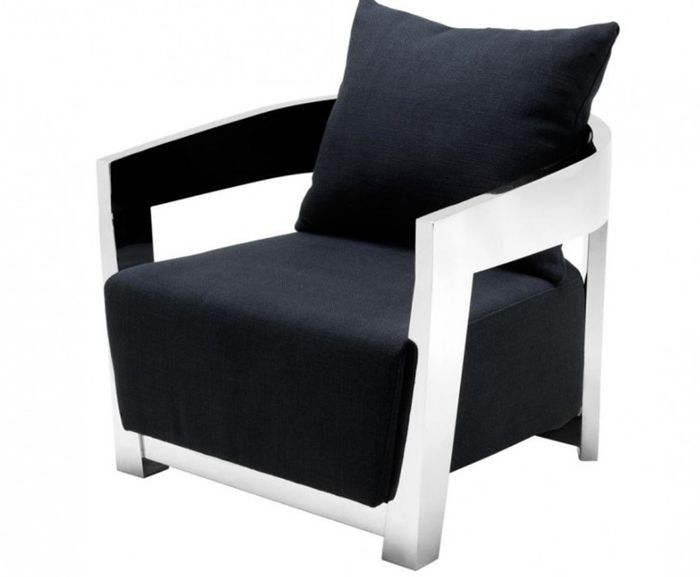 Casa Padrino Luxus Art Deco Sessel, Edelstahl und Stoff in Panama Schwarz, 74 x 76 x 76 cm