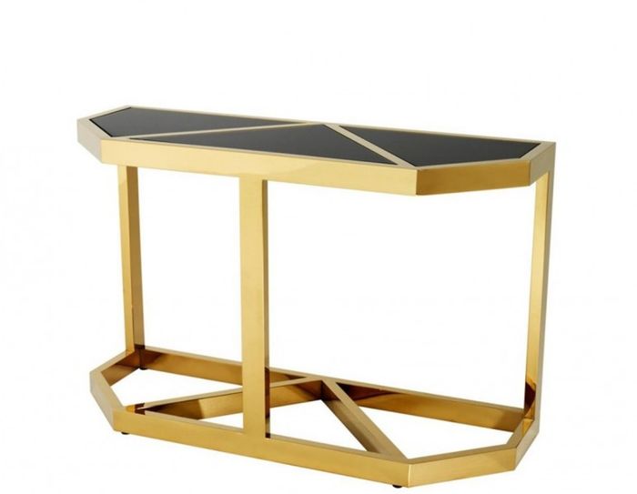 Casa Padrino Luxus Konsole Gold mit schwarzem Glas - Konsolen Tisch Möbel