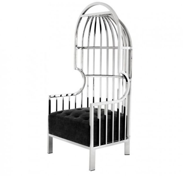 Casa Padrino Luxus Designer Art Deco Salon Sessel aus poliertem Stahl und schwarzem Samt 68 x 68 x 150 cm