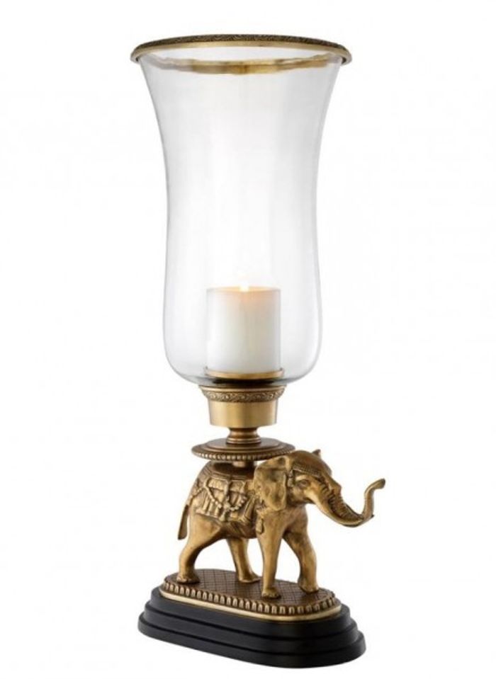 Casa Padrino Luxus Kerzenhalter Elefant Messing Finish mit Granit Sockel, 30,5 x 24 x 64 cm