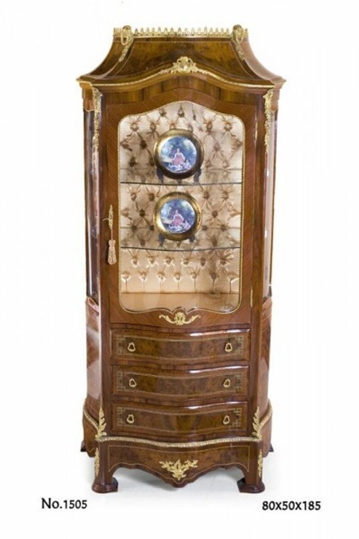 Casa Padrino Barock Vitrine Prunkvoll in Braun und Gold 80 x 50 x H. 185 cm