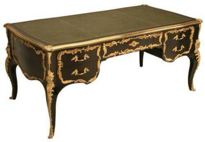 Casa Padrino Barock Schreibtisch in Schwarz und Gold - 180 x 80 x H. 80 cm - Massivholz und Leder