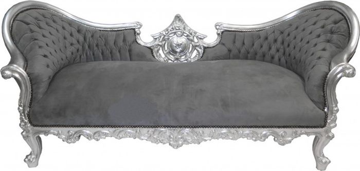 Casa Padrino Barock Sofa Vampire in Grau und Silber, 200 x 75 x 82 cm, Limited Edition Lounge Couch