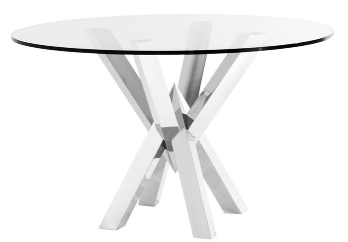 Casa Padrino Luxus Edelstahl Esstisch mit Glasplatte 125 x H. 77 cm - Esszimmermöbel