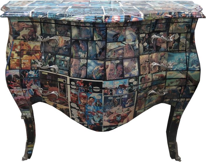 Casa Padrino Barock Kommode Comic Design - Massivholz, handgefertigt - B 100 x T 52 x H 85 cm