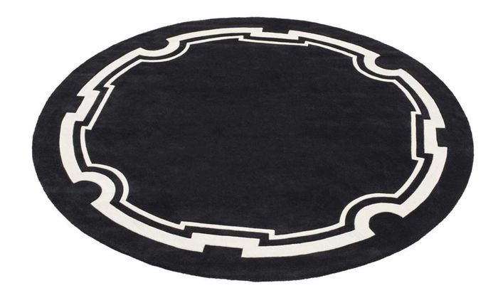 Casa Padrino Luxus Designer Teppich Schwarz / Weiß Durchmesser 280 cm - Limited Edition