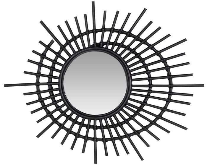 Casa Padrino Designer Rattan Spiegel Schwarz Ø 75 cm - Deko Accessoires