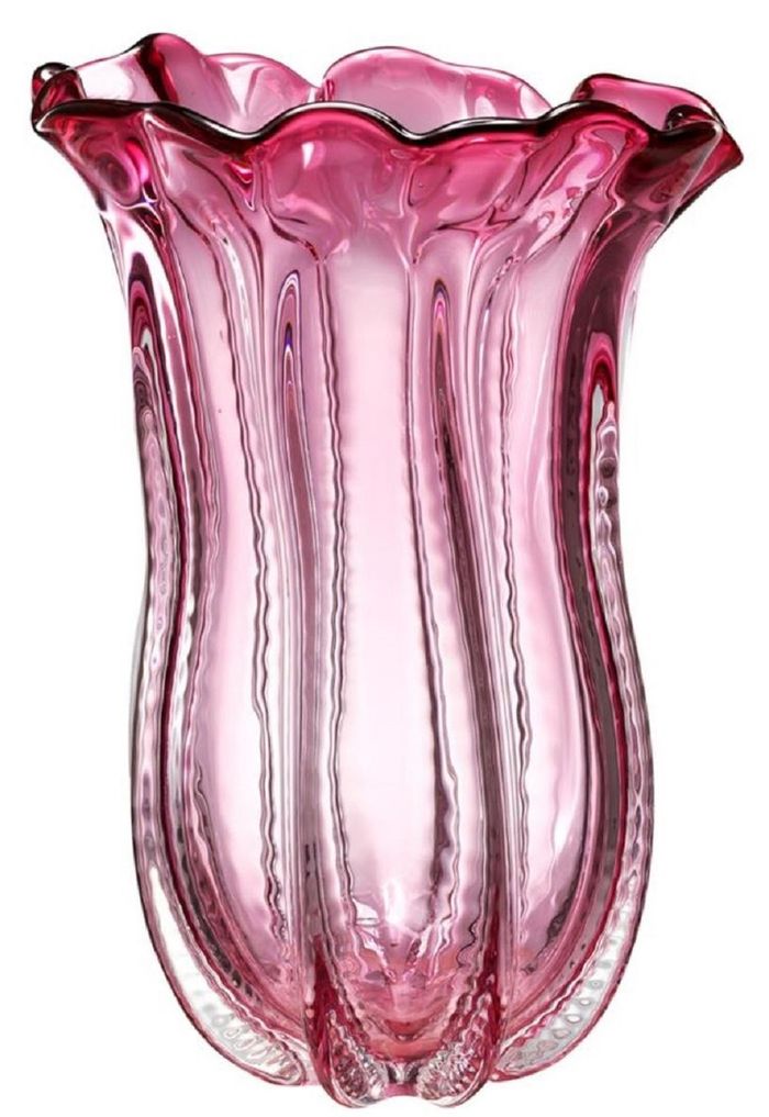 Casa Padrino Designer Glas Blumenvase Rosa Ø 25 x H. 35 cm - Luxus Deko Vase
