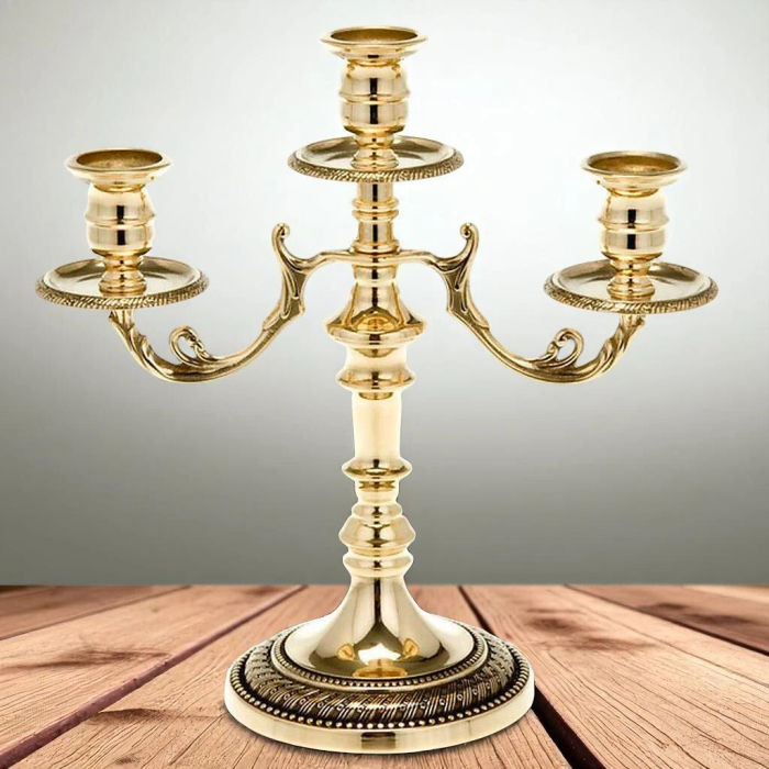 Messing ANTIK Kerzenständer Kerzenleuchter 3 armig Gold 27 cm Massiv Kandelaber