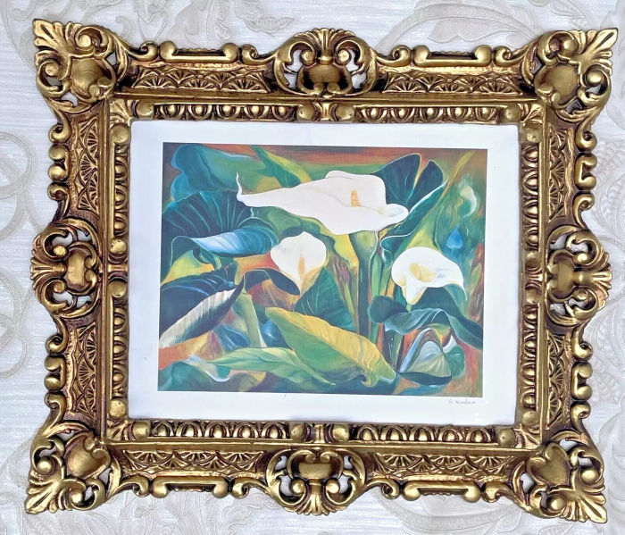 Gerahmte Gemälde Calla Blumen Weiß Blumenbilder Stillleben 45x38 Wandbild Deko