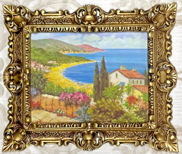 Gerahmte Gemälde See Landschaftsbild einer Ort Italien 45x38 Seeblick Meerblick