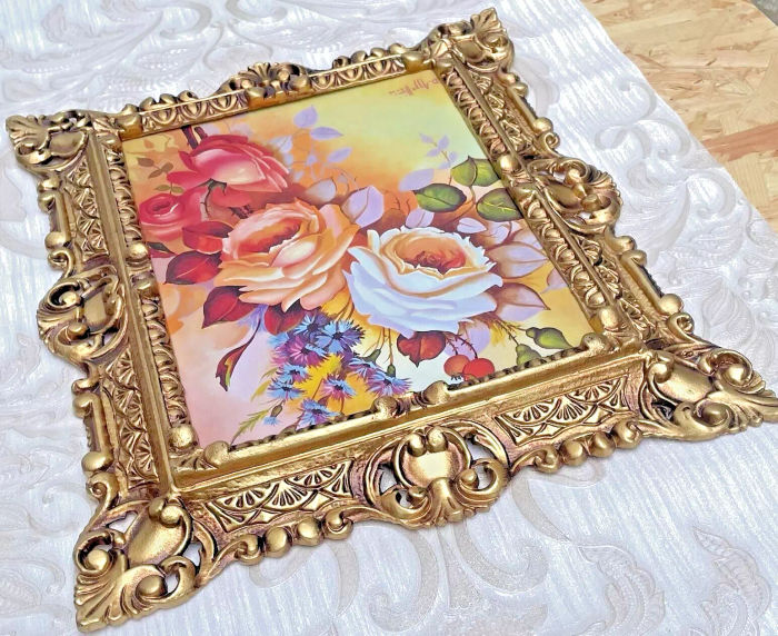 Gemälde mit Rahmen Rosenbund Blumenbilder Stillleben 45x38  Italien Rosenbund