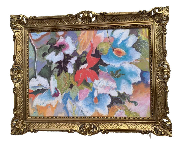 Gerahmte Gemälde Stillleben Bunte Blumen Rosen in Barock Rahmen Wanddeko 90x70