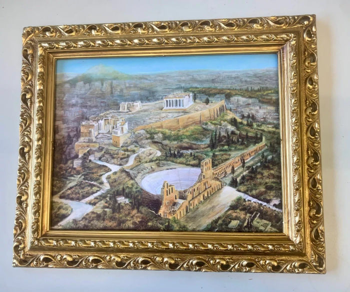 Gerahmte Gemälde Akropolis Bild Rahmen Griechenland 43x36 Barockbild  Wandbild