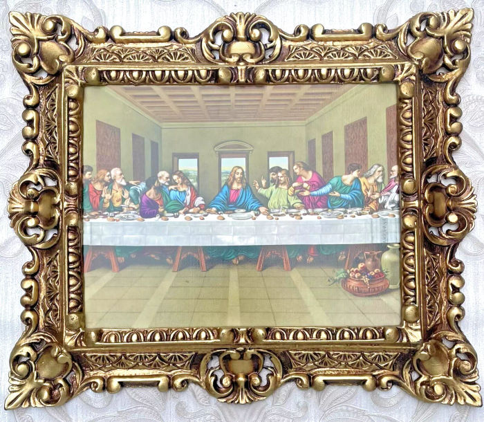 Gerahmte Gemälde Jesus Christus 45x38cm Bild mit Rahmen Abendmahl Heiligebilder