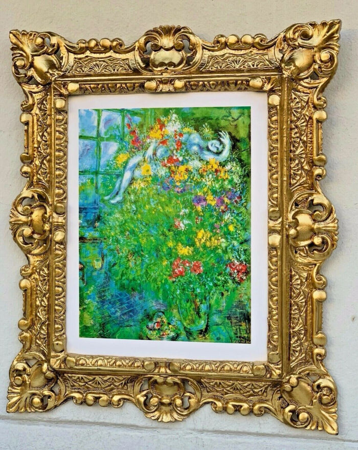 Gemälde mit Rahmen Marc Chagall Blumenbilder Stillleben 45x38 Berühmte Bilder
