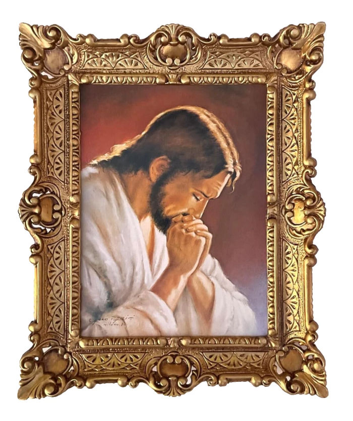 Gemälde Christliche Jesus Beten Bild  56x46 Heilige Jesus Christus Pray Ikonen