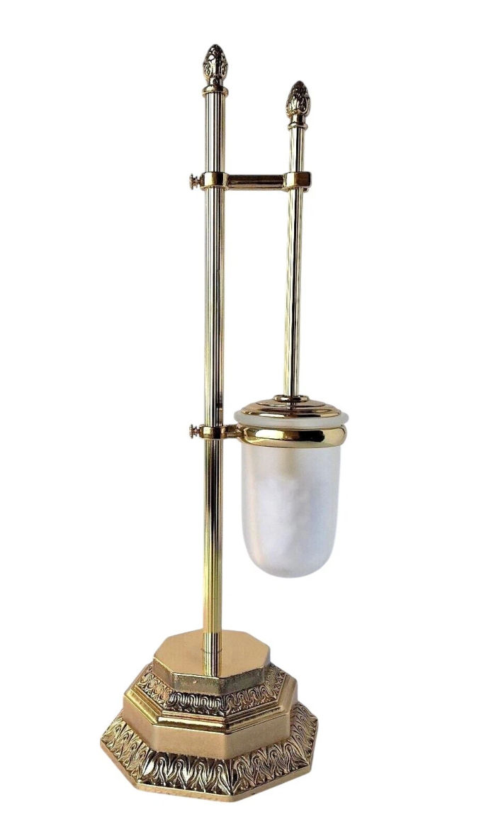 Stand WC Garnitur 55cm Toilettenbürste Klopapierhalter Bürste poliertes Messing
