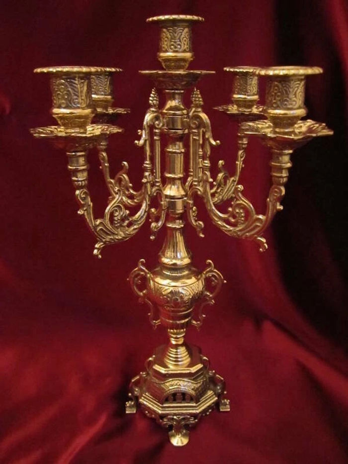 KERZENSTÄNDER Kerzenhalter 5armig Messing 41cm Barock GOLD Antik Jugendstil