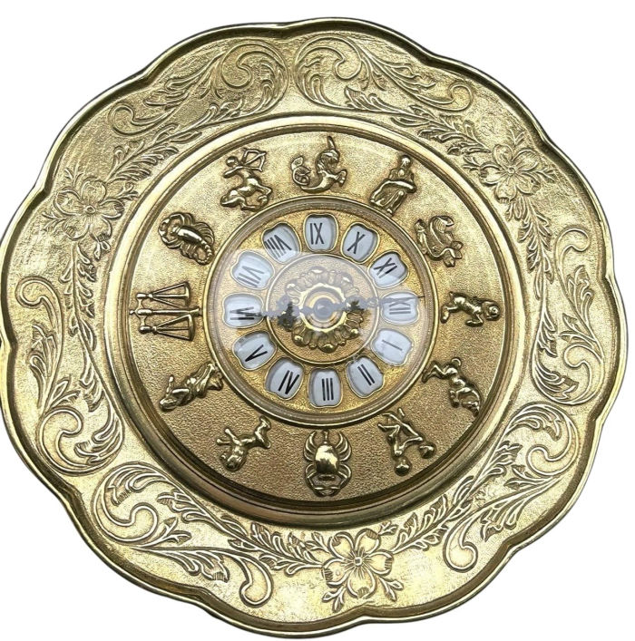 Wanduhr Messing Gold Rund Sternzeichen Horoskop 29cm Quarzwerk Jugendstil Barock