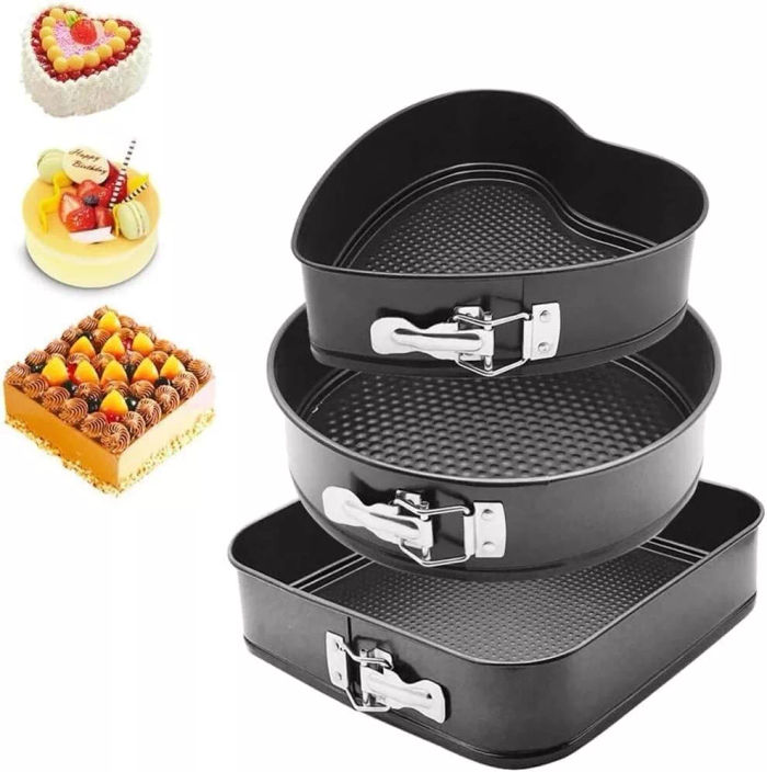 3 Stück Backformen-Set, Abnehmbarer Boden, rund, Herz, quadratisch, Tortenform