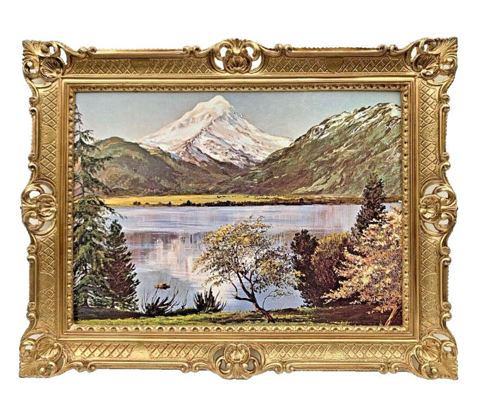 Gemälde Landschaftsbilder in Barock Rahmen Prunk 90x70 Seeblick Berge Alpen