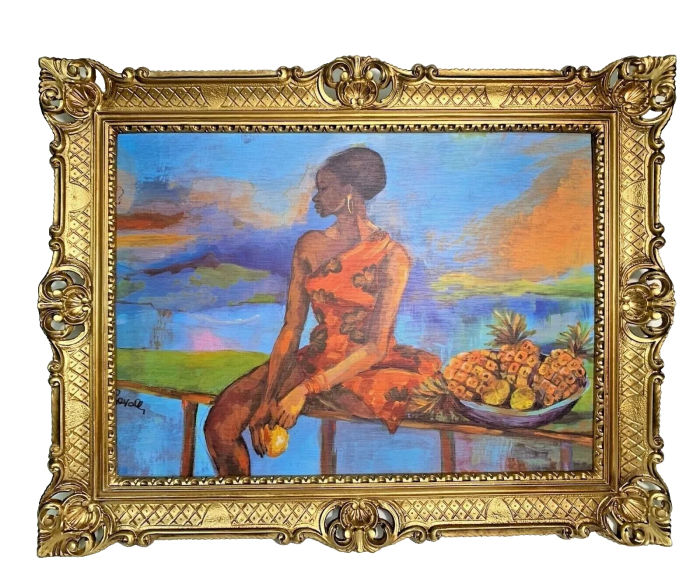 Gerahmte Gemälde Afrikanische Frau mit Obstschale 90x70 Wandbild Frau