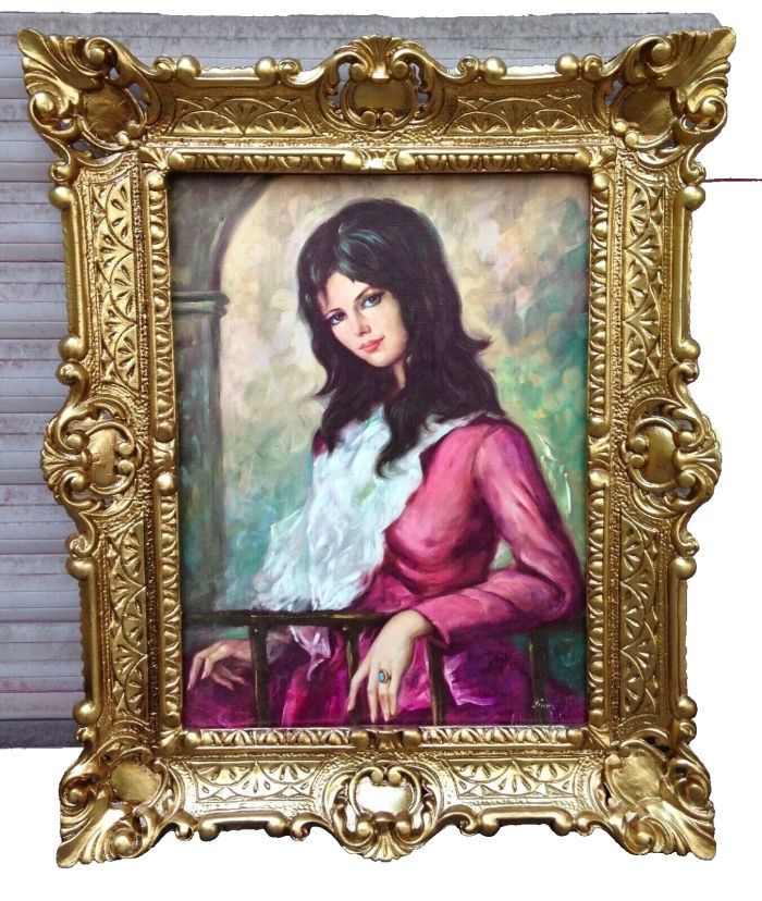Gerahmte Gemälde Elegantes Vintage-Porträt einer jungen Dame Romantisches Bild