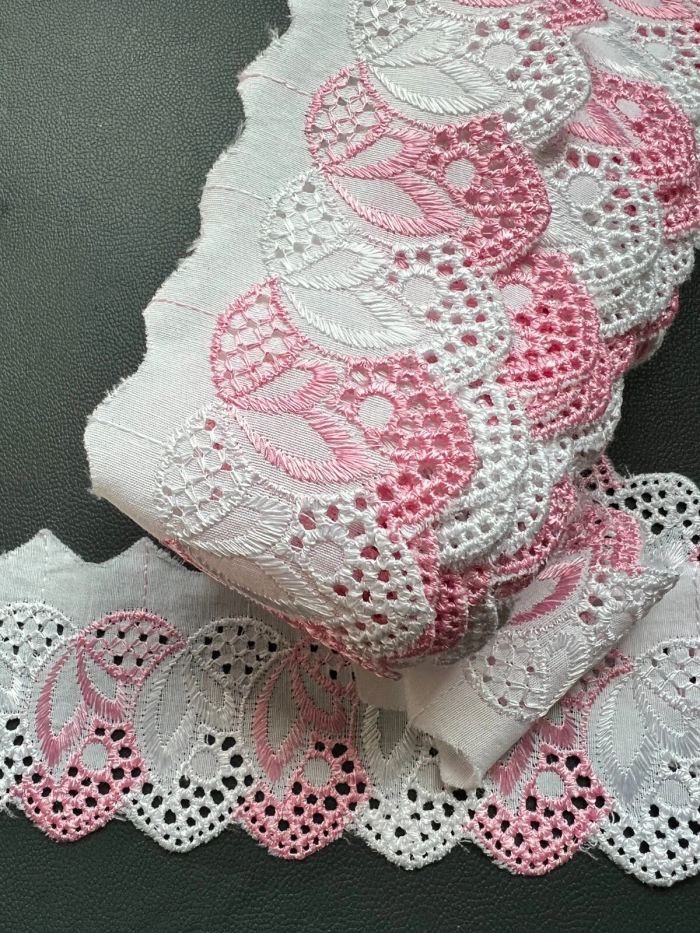 9 Meter Spitzenborte Madeiraspitze Borte Band bestickt Bett Band 70mm Weiß Rosa