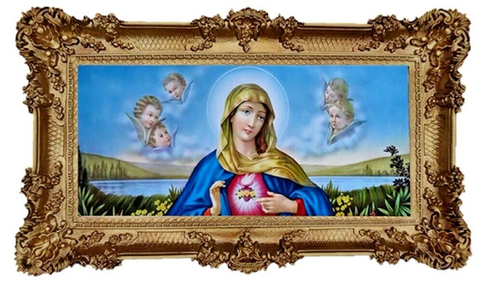 Gerahmte Gemälde Mutter Maria Heiliger Maria Religiöse Bild Marias Herz 96x57cm