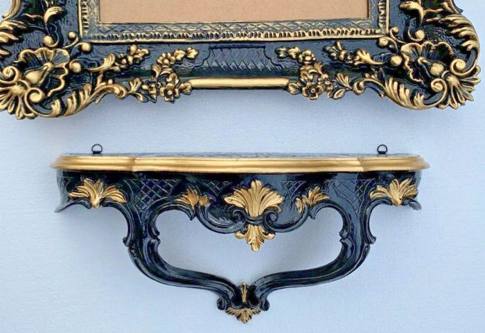 Wandkonsole Schwarz Gold Wandablage 45x21cm Hängekonsole Wandregal