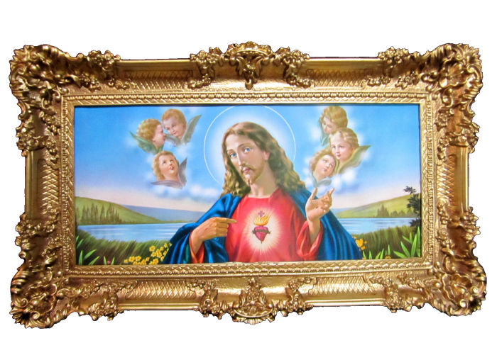 Gerahmte Gemälde Jesus Christus Bild Jesusbild Religiöse Bild Jesus Herz 96x57