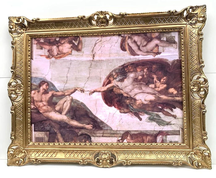 Gerahmte Gemälde Die Erschaffung Adams Michelangelo 90x70 Renaissance Bild