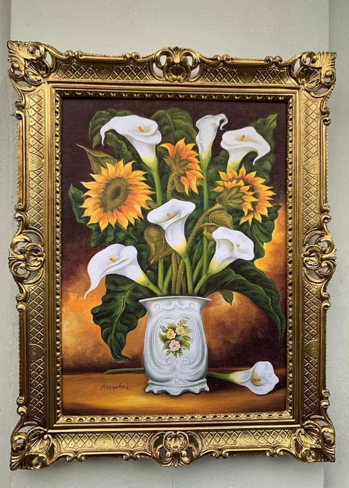 Gemälde Stillleben Gemälde Calla Blumen Sonnenblumen Blumen Bild Blumen in Vase
