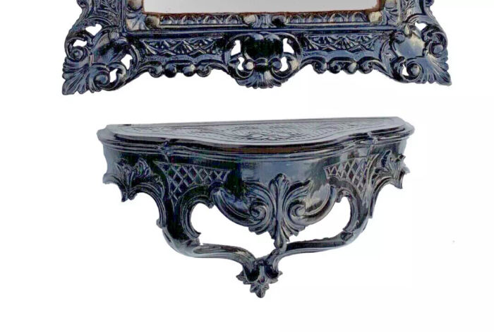 Wandkonsole Schwarz  Wandablage 30x16 Hängekonsole Wandregal Barock Antik