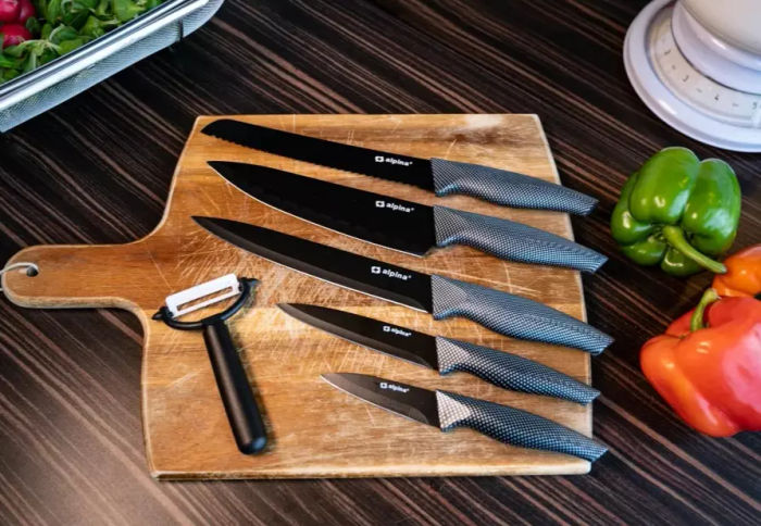 6-teiliges Luxus-Messer-Set aus Edelstahl mit Antihaftbeschichtung schwarz