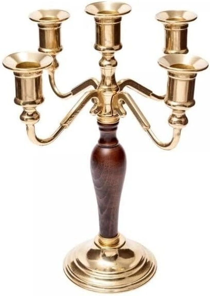Kerzenleuchter Holz Messing Gold 31cm Kerzenständer Kerzenhalter jugendstill 5