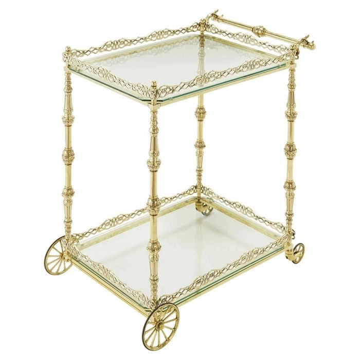 Luxus Servierwagen Messing Trolley + Glasplatte  Hotel- Restaurant  Accessoires