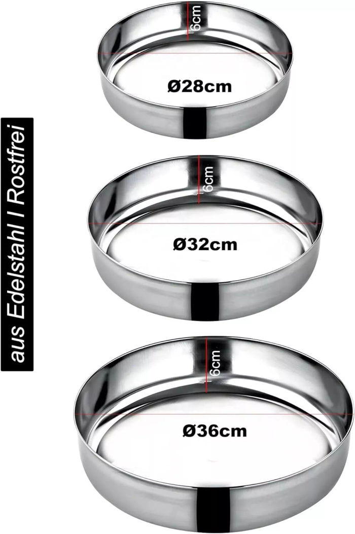3er Set Ofenblech Backblech Rundblech Serviertablett Pizzablech Edelstahl