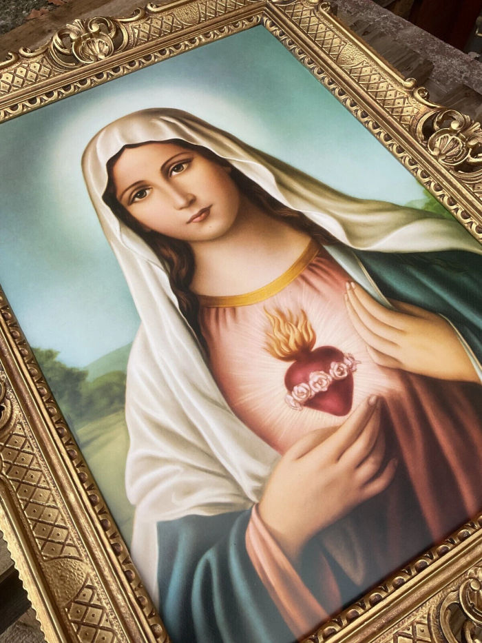 Gemälde Religiöses Bild  Mutter Maria  90x70 Das Herz der  Heiligen Maria Virgin