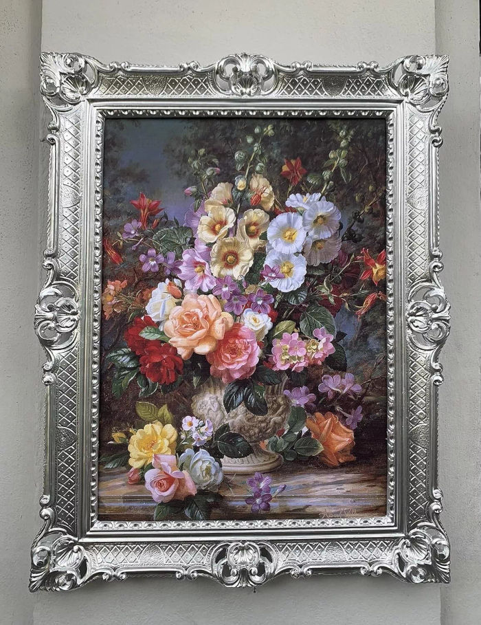 Gemälde Stillleben Gemälde  Rosen Vase Bunte Blumen Gerahmte Gemälde Kunstdruck