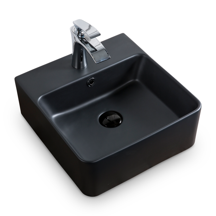 Wand Hänge Gäste WC Keramik Waschbecken Soho dünner Rand 40 x 42 cm Matt Schwarz