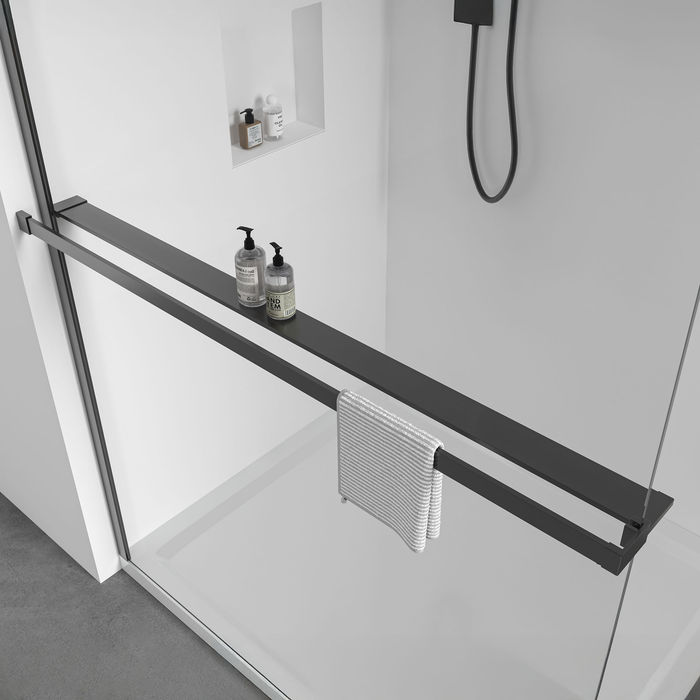 Handtuchhalter & Duschablage für Walk-In Dusche – Schwarz Matt Schwarz Matt