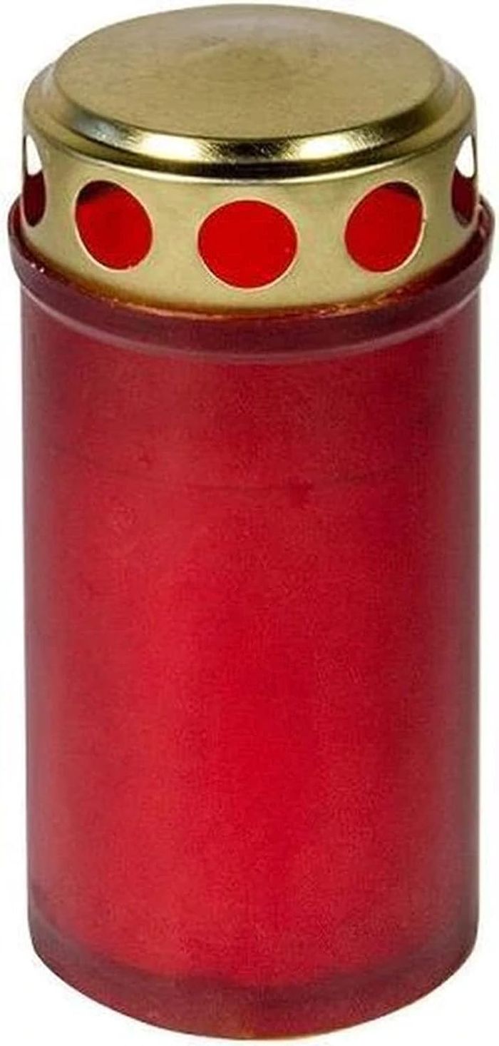 Grabkerze 220g Glas rot Golddeckel Grableuchte Kerze Grablicht