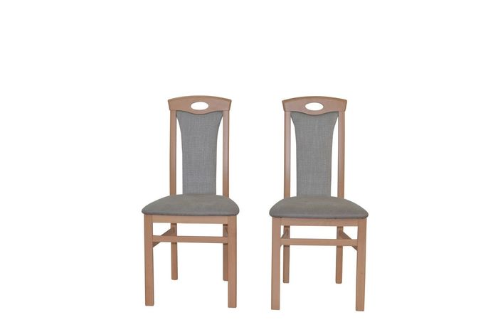 Stuhl 4581 Set Angebot, Buche massiv, Sitz Kunstleder Rücken Strukturstoff hellgrau