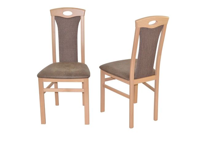 Stuhl 4581 2-er Set Angebot, Buche massiv, Sitz Kunstleder Rücken Strukturstoff braun